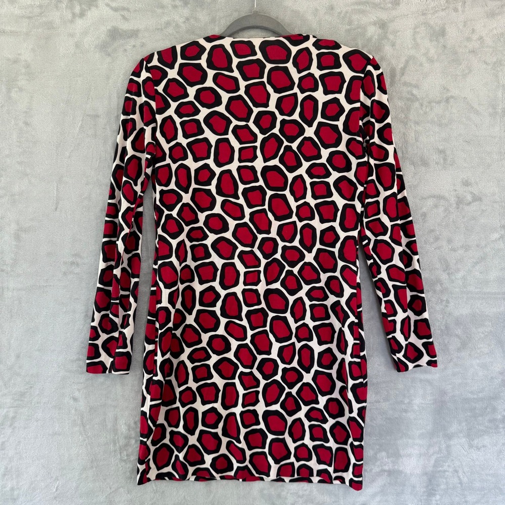 Diane von Furstenberg Reina Red Black Geometric Silk Jersey Mini Dress Size 2 - Picture 13 of 14